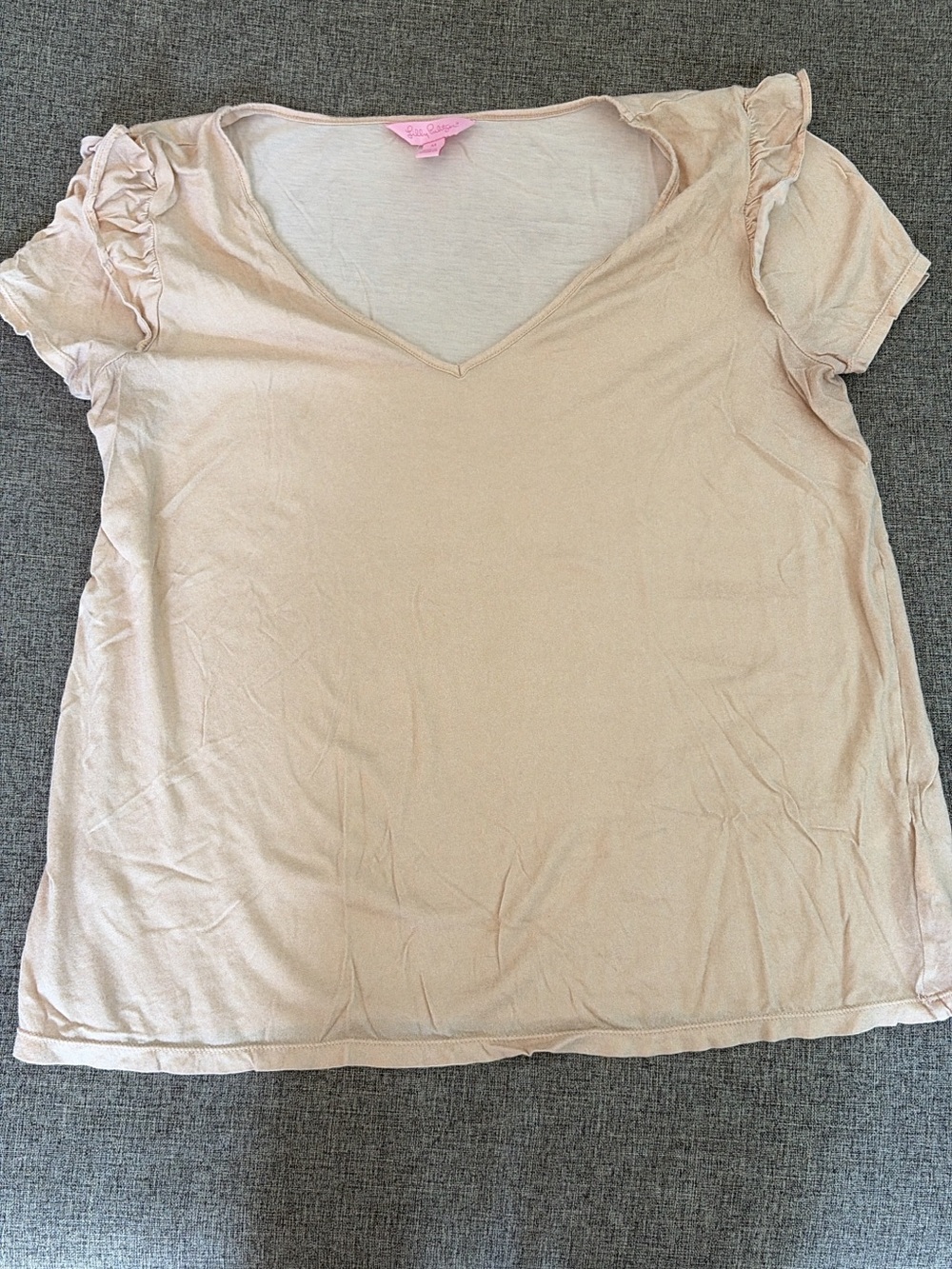 Lilly Pulitzer Blush Ruffle Short Sleeve V-Neck Tee